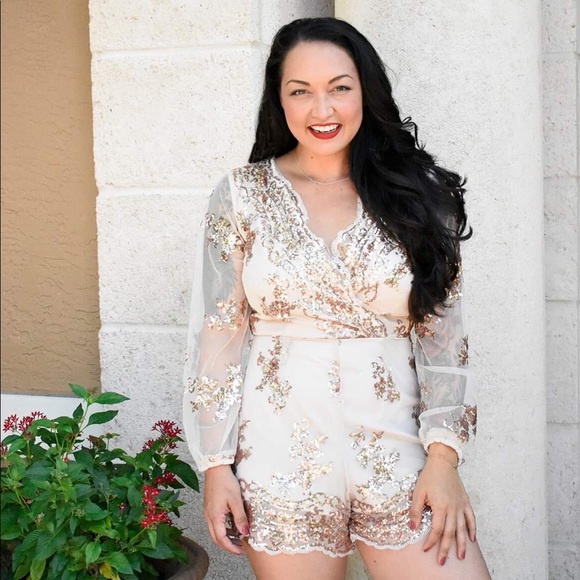 1 lg left!✨ Ivory Romper with Gold Sequins - Picture 2 of 5